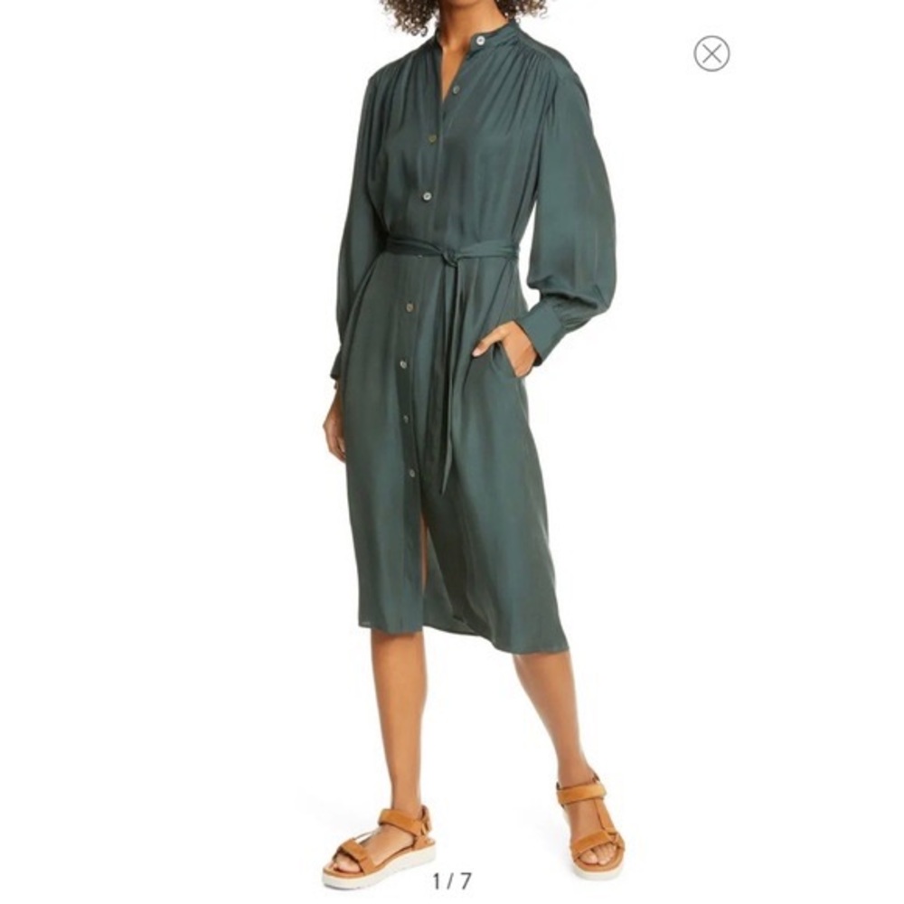Vince Silky Shirt Dress - Green M